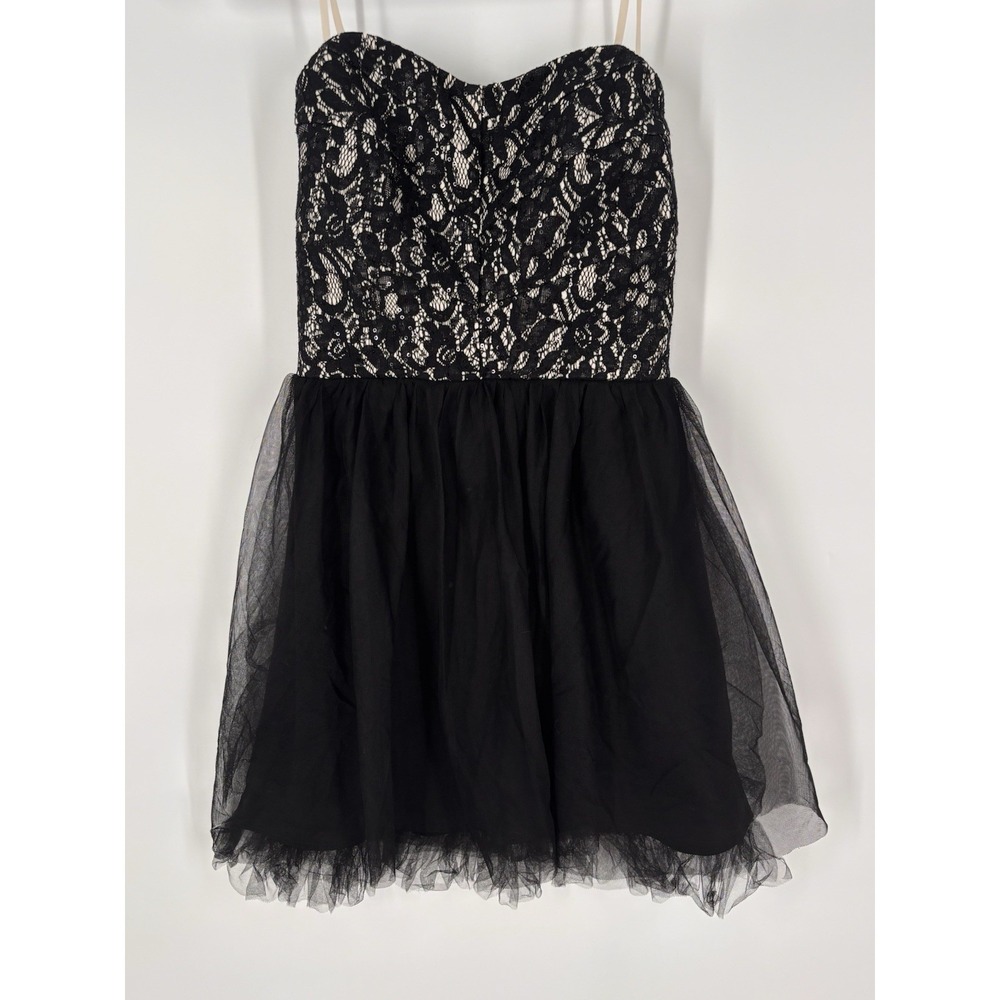 VTG  Wet Seal Sz 3 Y2K Strapless Lace Tulle Mini Dress Dance Fairy‎ Grunge Goth